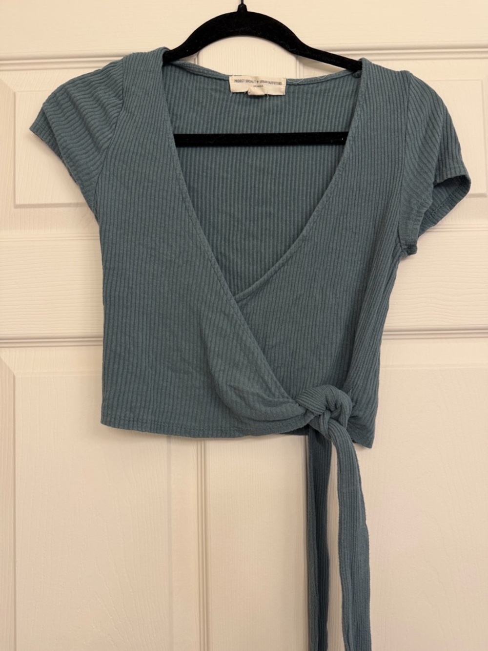 Project Social T Green Ribbed Wrap Crop Top
